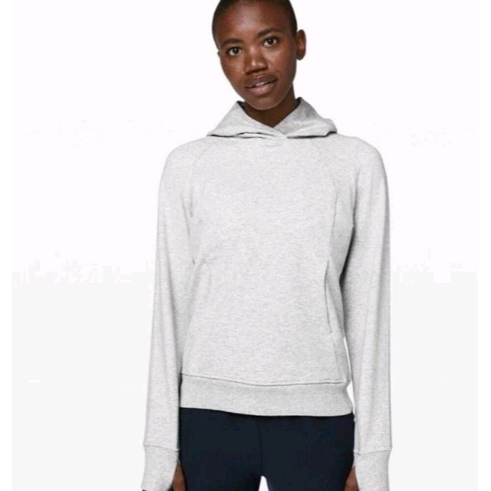 Lululemon Scuba Heathered Gray Pullover Hoodie Kangaroo Pockets Thumbholes 4 EUC